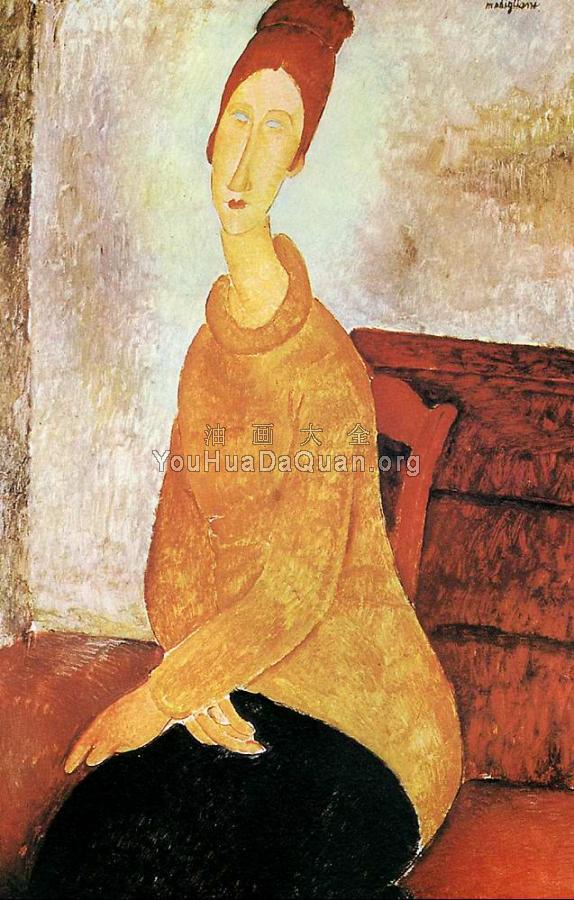 Jeanne Hebuterne In A Yellow Sweater - 阿米地奥·莫迪里阿尼